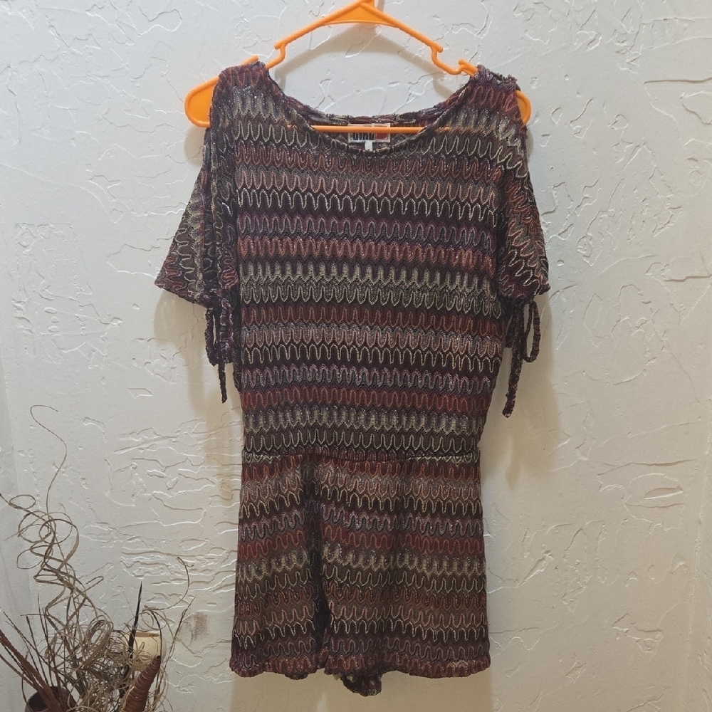 3/$10 Chic Brown and Red Geometric Romper